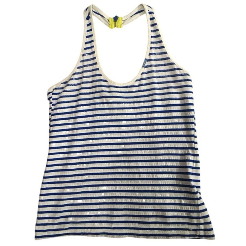 Blue White Striped‎ Sequin Racerback Tank Top Size S